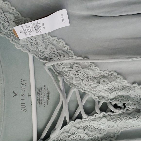 NWT American Eagle AEO Soft & Sexy Sage Mint Green Tie Front Long Sleeve Shirt - Picture 2 of 5